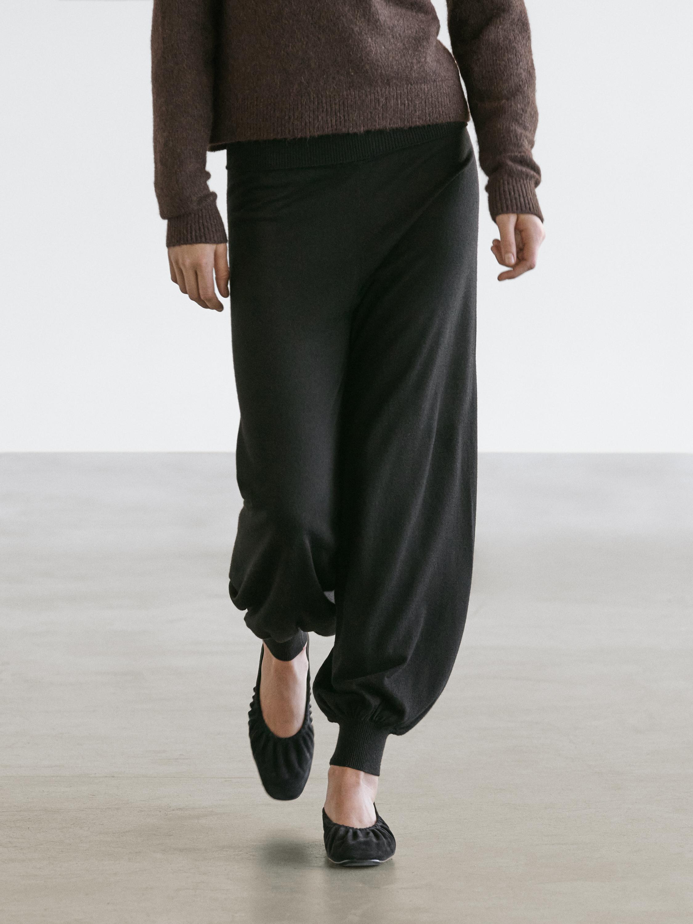 Wool blend knit sarouel trousers